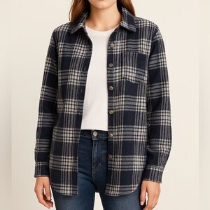 Blue and White Plaid Shacket Flannel